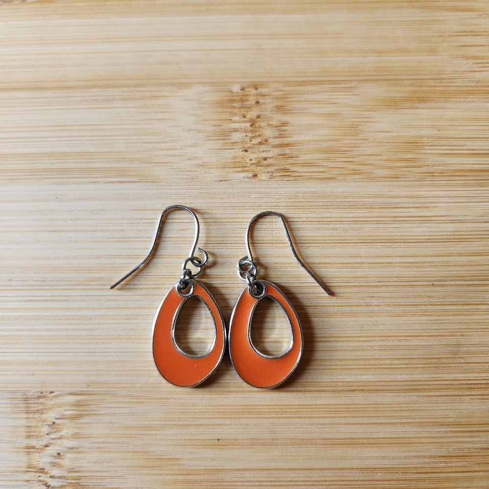 Vintage Orange Enamel Hoop Earrings